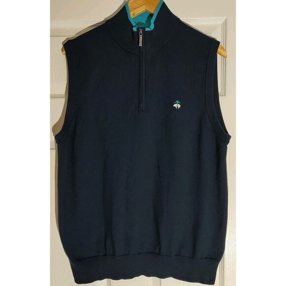 Men's Brooks Brothers Sweater Vest Navy 1/4 Zip Pullover - Large NWT - Picture 1 of 5